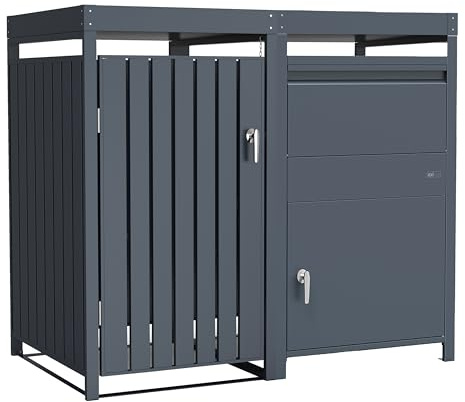 AXI Leon Copribidone Spazzatura in metallo Grigio & Louis Cassetta per pacchi - Copri Bidone Spazzatura 1 contenitore - Max. 240L | Cassetta postale per pacchi 68 x 80 x 124 cm