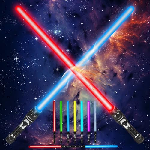 WDKXCN Espada Laser Niños, 2 Piezas Lightsaber con Efecto de Sonido, 7 Colores Sable de Luz, 2 en 1 Sable Laser Telescópicos, Espadas de Juguete para Navidad Halloween Cumpleaños Regalos y Cosplay
