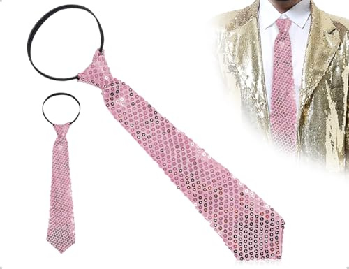 AOYEGIC Cravate à paillettes, cravate pré-nouée scintillante pour femmes et hommes, accessoire de costume, utilisée pour les soirées disco et les spectacles sur scène de Mardi Gras (rose)