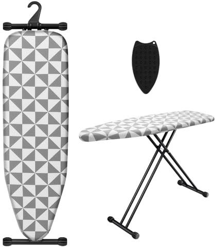UFETGYG Ironing Board with Silicone Iron Rest pad,Extra Thick Cover,14x54 Compact and Space Saver Iron Board, Height Adjustable,Stable Structure, Easy to Fold, Gray and White
