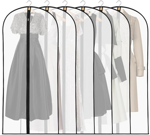 6 Pack Dress Bags Covers Long 60cm*140cm, 55in PEVA Transparent Hanging Garment Bags Waterproof Dustproof Clothes Covers for Gowns, Wedding Dress, Trench Coats, Suits
