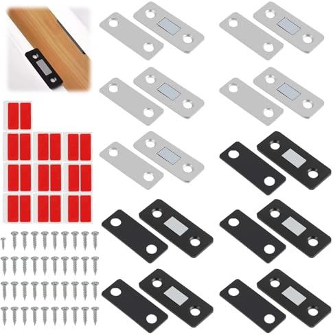 Magneto Porta Magnetico Ultrasottile in Acciaio Inossidabile - Set da 10 Pezzi per Ante di Armadi, Cassetti e Porte Scorrevoli, Chiusura Sicura e Facile Installazione，calamite per mobili chiusura