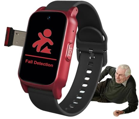 VCYEX Montre pour Personne Agée avec Détection De Chute, Montre D'appel d'urgence - pour Personnes Âgées - Bouton SOS, Bracelet De Positionnement GPS, Appels VidéoRed,1.25 * 0.57 * 2.22inch