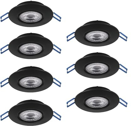 EGLO 7-delars LED infällda spotlights Cedrez, Ø 9 cm, extra platta takspots | taklampor med Dip Switch, svart plast, varmvit, neutralvit, kallvit
