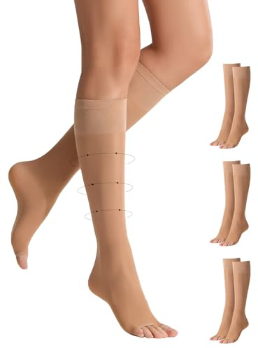 Yilanmy 3 Pairs Knee High Pop Socks Sheer Toeless Compression Socks | 40D Open Toe Support Stockings for Women