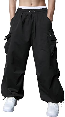 FEDTOSING Parachute Cargo Trousers for Men Loose Fit Baggy Sweatpants Casual Pant with Pocket Outdoor Drawstring Trousers 2025