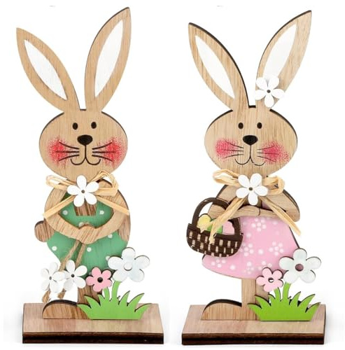 Tomedeks 2 Piezas Expositores Decorativos para Pascua, pascua decoración, decoración de conejito de pa-scua, conejo pa-scua, Conejito para Poner - Deco-ración de Pas-cua de Madera