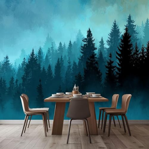 Fotomural, pintura, pinos, niebla, mural de pared con efecto 3D, revestimiento de pared, mural para sala de estar, dormitorio, pared de fondo de TV para habitación infantil, papel tapiz con motivo, 35