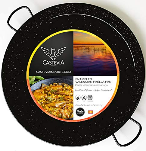 VAELLO - Plat à Paella en Métal Émaillé - Plat de Cuisson Résistant - Accessoire Cuisine Extérieure Facile à Nettoyer - Poêle à Paella à 2 Poignées, Ø 70 cm