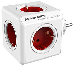 Allocacoc PowerCube Original - Regleta de 5 tomas de corriente, Color Rojo