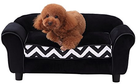 PawHut Pet Sofa Couch Dog Cat Wooden Sponge Sofa Bed Lounge Comfortable Luxury w/Cushion (Black)