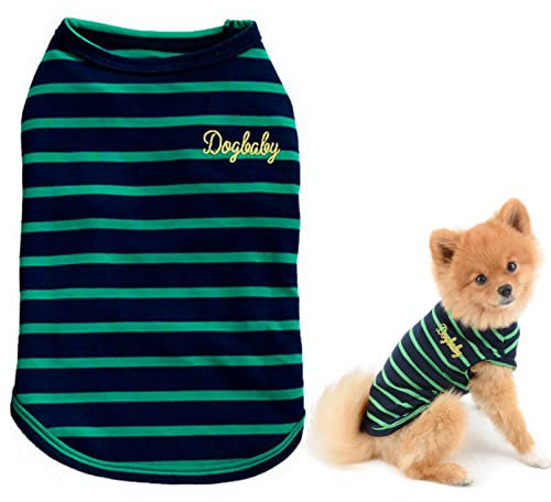 smalllee_lucky_store Hunde-Camping-Shirts für kleine Hunde, Chihuahua, Kleidung, gestreift, Grün, S