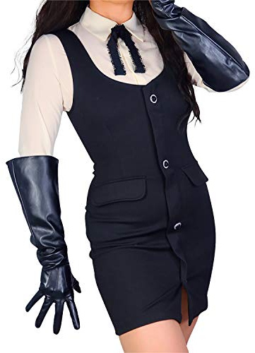 DooWay Women Black Long Leather Gloves Touchscreen Unisex Gauntlet Wide Sleeve Cosplay Dress Finger 20 Over Elbow Cosplay CostumeGloves