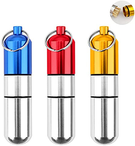 PhénixDN 3 Pièces Étui à Pilules Porte-clés, Porte-pilules en Aluminium, Bouteille de Capsule de Pilule Imperméable, Porte-clés Pilulier, pour un Usage Quotidien et en Plein Air, Camping
