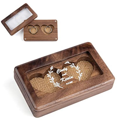 ALBERTBAND Holz Ehering Box Personalisierte Ringkissen Box mit Namen & Datum Graviert Ringbox zur Hochzeit Ringschatulle für Vorschlag Hochzeit Verlobung Geburtstags Zeremonie