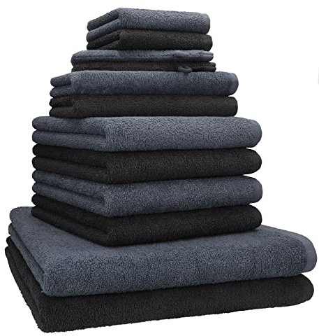 Betz 12 TLG. Handtuch Set Berlin 100% Baumwolle 2 Liegetücher 4 Handtücher 2 Gästetücher 2 Seiflappen 2 Waschhandschuhe Farbe dunkelgrau - Graphit