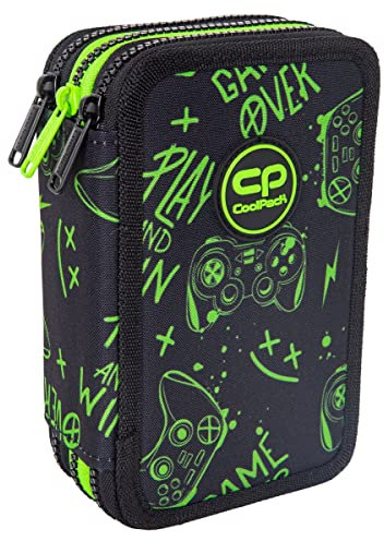 CoolPack XXL Federtasche Federmappe 3-Fach Schulstiftetui, dreifaches Federmäppchen, Federmäppchen für Mädchen, Jungen, Federmäppchen 44-teilig gefüllte Schüleretui 3-stöckig, Game Night