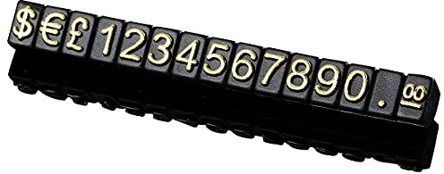 Boxonly 10PCS Adjustable Removable Cube Price Tag Display Kits, 3x5mm £ € $ Digital Price Tag, Metal Price Label Tag, Pricemarker Labels, Arabic Number Price Display Board, Black Base and Gold Word
