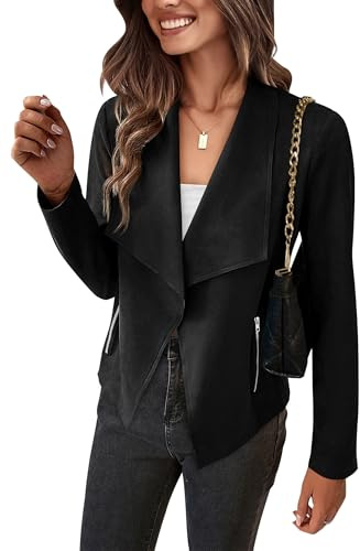 PRETTYGARDEN Women's Faux Suede Jackets 2026 Fashion Fall Clothes Long Sleeve Open Front Cropped Coat Outwear (Black,Medium)