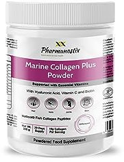 Pharmanostix Hydrolysed Marine Collagen Plus Powder 300g - 10,000mg Collagen with Hyaluronic Acid, Biotin, Vitamin C & B Vitamins - Type 1 & 3 Pure Naticol Collagen - UK Manufactured (Unflavoured)