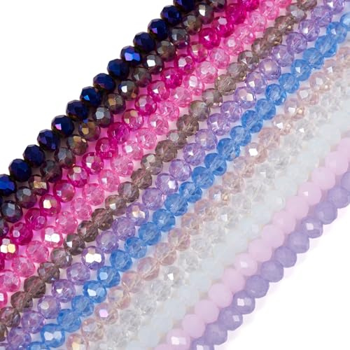 Bestewelry Rondelle - Perline di vetro e cristallo sfaccettate, colore AB, confezione grande per braccialetti fai da te, collane, gioielli, artigianato, 12 fili, 4 x 3 mm