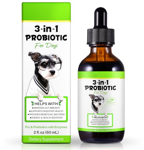 JSBNQRMZ Probiotici per Cani - Integratore 3 in 1 con Prebiotici ed Enzimi - Contro Diarrea e Stomaco Sensibile - Formula Liquida 60ml | Flora Intestinale e Difese Immunitarie