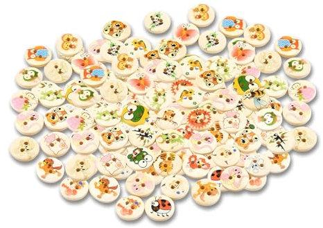 Zeayebsr 50pcs wunderschöne Holzknöpfe rund Natur knöpfe Kinder-holzknöpfe,Aufdruck- holzknöpfe Kinder, zum aufnähen annähen DIY Handarbeit Scrapbooking für Kinderkleidung Jacken Mützen Strampler