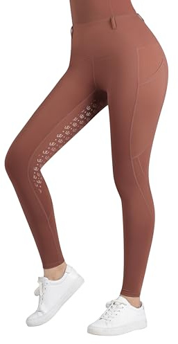 Harrison Howard Pantalones ecuestres de asiento completo con agarre de silicona para mujer, mallas de equitación, leggings de cintura alta para mujer, Cobre, S - M