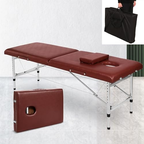 Hoixin Table de Massage Pliante Lit de Massage Portable Lit à Cils Lit Cosmétique Réglable en Hauteur pour salon, Tatouage, thérapie, Cils et physiothérapie avec Sac de Rangement(Marron)