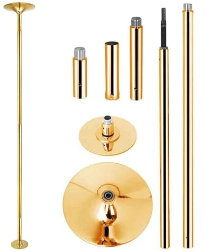 guoyjmm Barre de Pole Dance Professionnelle, Barre de Pole Dance Statique/Rotative, Charge Maximale 200 kg, Hauteur Réglable 225 cm-274 cm, pour Danse Fitness Exercise,Gold