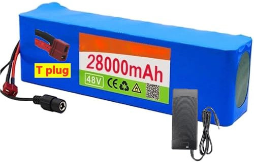 48V 28 Ah Batería Litio Bicicleta Eléctrica Batería para Bicicleta eléctrica de 36V 24Ah para e-Bike/e-Scooter/e-Tricycle 250W ~ 1000W Motor Kit con BMS + 3A Cargador 48V 28Ah,T Plug