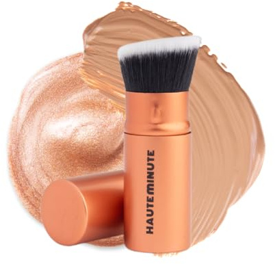 Haute Minute Makeup Mini Glamstick Retractable Foundation Brush - Travel Face Makeup Brush for Liquid, Cream Buffing & Blending, Cruelty-Free Bristles