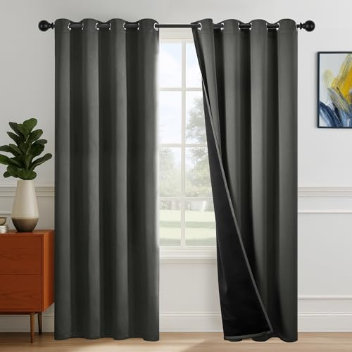 Deconovo Eyelet Blackout Curtains for Bedroom - Super Soft Thermal Insulated Grey Curtains, OEKO-TEX Certified, Energy Saving, 66x72 Inch, Warm Light Grey, 2 Panels