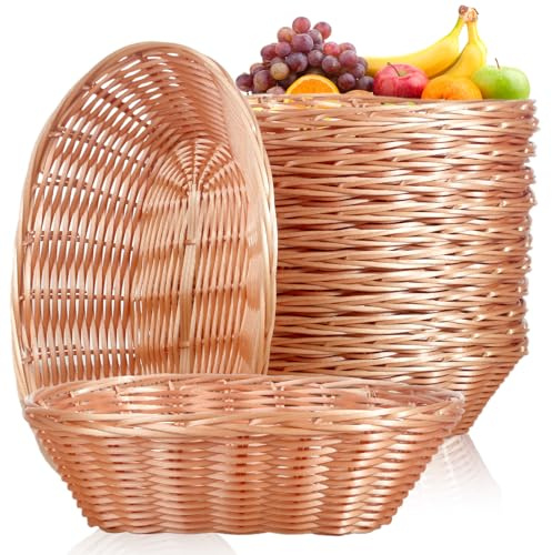 FISDEN 12 Pack Plastic Oval Woven Baskets,10L x 6W x 3H Inch Small Bread and Fruit Baskets for Food Storage,Serving,Gift Packaging, Kitchen,and Restaurant Display or Storage basket etc.