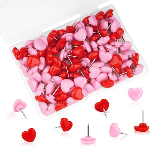 100pcs Push Pins Decorative Pink Drawing Pin, Heart Shaped Cute Thumb Push Pins for Bulletin Board, Decorative Cork Board Pin for Home School Office Poster Map Memo (Pink)