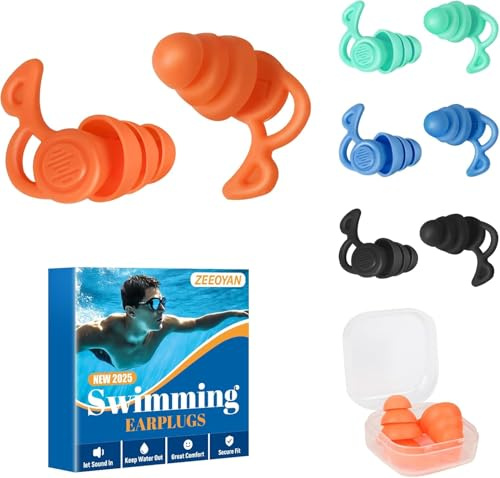 Tapón de oreja para piscina para adultos, 4 pares de tapones para los oídos de natación de silicona, reutilizables e impermeables, para ducha, natación, surf