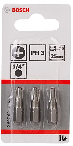Bosch Professional 2 607 001 515 - Punta de atornillar extra dura - PH 3, 25 mm (pack de 3) Azul