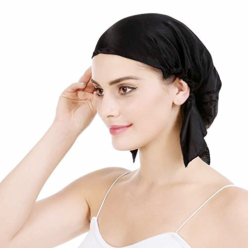 OROPY Emmet Bonnet de nuit 100% soie de mûrier douce 19 momme pour perte de cheveux pour femme, avec ruban élastique réglable - Noir - Taille Unique