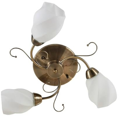 Lindby Deckenlampe romantisch, Deckenstrahler Glas Metall altmessing Landhaus 3x E14 ohne Leuchtmittel Deckenleuchte Küche Wohnzimmer Esszimmer