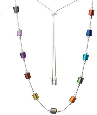 Leslii Damen Kette Lucy, Lange Bunte Zylinder Halskette in Regenbogen Farben, Modeschmuck Collier, Kettenlänge verstellbar
