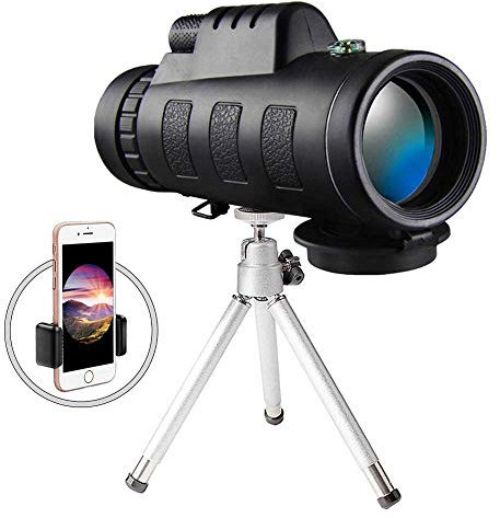 MU 40X60 HD Monocular Telescope Kit Obiettivo Fotocamera Monoculare Zoom Ottico Telescopio Obiettivo + Treppiede + Clip per Telefono Cellulare Ingrandimento,A,Taglia Unica