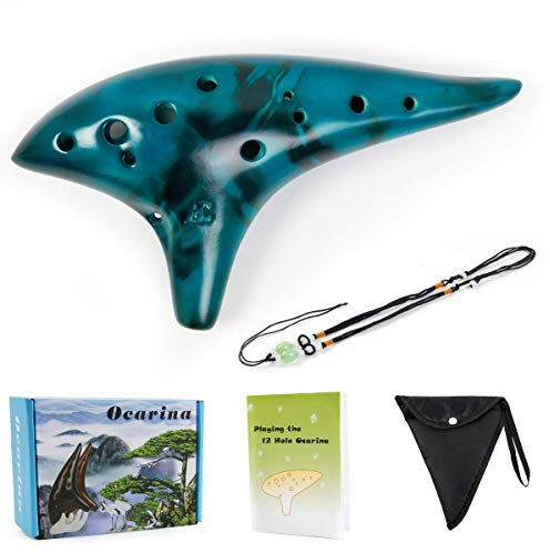 Ocarina 12 Tones Alto C mit Song Book Display Stand Neck String Neck Cord (Blau)