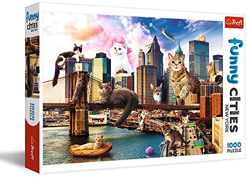 Trefl 1000 Elements, Fun Cities, Premium Quality, for Adults and Children from 12 Years Puzzle, Colour Cats in New York, Pieces, 10595