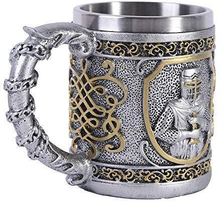 VOANZO Mug médiéval Templier Chevalier 355 ml Costume d'armure Chevalier de la Croix Chope à bière Stein Tasse à café avec poignée