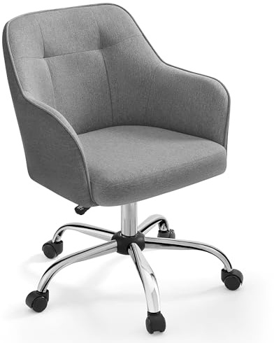 SONGMICS Swivel Desk Chair, Adjustable Height, Armrests, 110 kg Load Capacity, Cotton-Linen Fabric, for Home Office, Study, Bedroom, Dove Grey OBG019G11