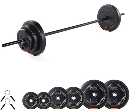 Phoenix Fitness 20kg Adjustable Barbell Weight Set – Knurled Steel Bar with Vinyl Weight Plates – Barbell Set for Strength Training at Home & Gym