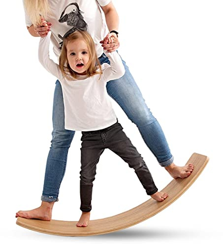 TWR ® - Tabla Curva con Certificado CE - Talla L - Ecológica y Artesanal de Madera Fabricada en España. Acabado Natural.Tabla Equilibrio. Tabla Montessori .Tabla de Equilibrio/Tabla Madera niños