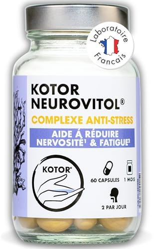 KOTOR NEUROVITOL | Anti Stress & Anxiété | Mémoire & Concentration | Lithothamme + Magnésium + Zinc + Vitamines B1, B2, B3, B5, B6, B9, B12 + Huile de Lin + Omega 3 | 60 Capsules | Produit en France