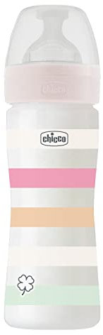 CHICCO BABYFLÄSCHCHEN WELL-BEING, 250ML, MITTLERER FLUSS, 2M+ SILIKON, WEISS