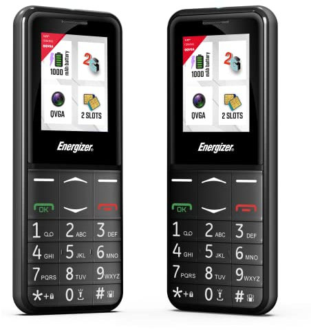 Energizer Mobile E4 - Teléfono Senior Desbloqueado 2G - Botón SOS - Batería 1000 mAh - Teclado de Teclas - Doble Sim - FM Radio - Antorcha - Negro